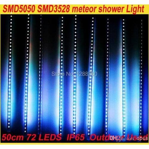 Wholesale - SMD 5050 SMD 3528 DC12 LED meteor Light RGB shower Lights 1set 10 Tube 50cm 72 LEDs White Outdoor Tree