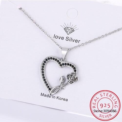Heart Flower Romantic New Arrival 925 Sterling Silver Fine Jewelry Black Zirconia Trendy Engagement necklace & pendant for Women