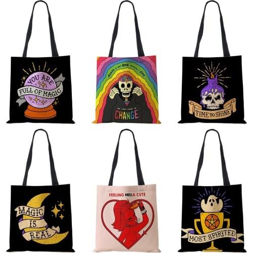 Halloween Series Letter Printed Women Handbag Large Capacity Eco Reusable Shoulder Bags