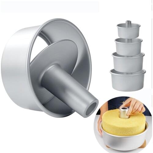 Chiffon Cake Tin Mold 6/8/10inch Aluminum Alloy Chiffon Cake Pan Removable Bottom Hollow Chimney Cake Mold DIY Baking Cake Tools