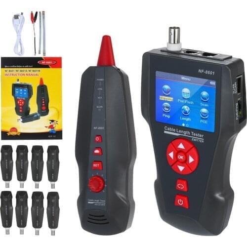 LCD Network Cable Tester Wire Tracker RJ11 RJ45 BNC Wire Length Finder with 8 Remote Adapters PING&POE Testing Functions