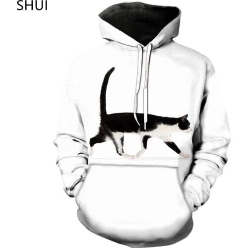 Animal hoodie black cat print 3D sweater men and women casual sports long-sleeved hoodie cartoon spring hooded sweater pullover