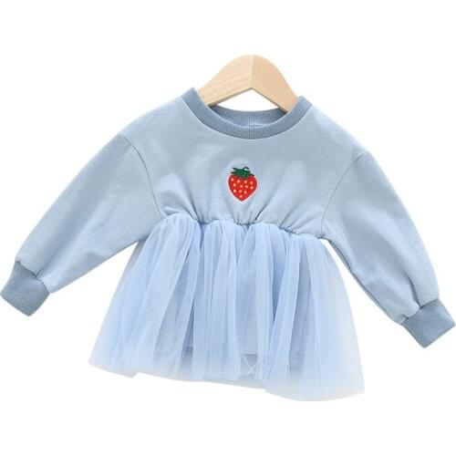 2020 Girls Sweatshirts Mesh Full Sleeve Autumn Tops Girls Clothes Patchwork Strawberry O-Neck Girls Clothing