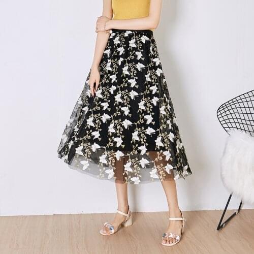 Heavy Industry Embroidered Butterfly Skirt Women Lady High Waist Gold Silk Mesh Long Skirt Women