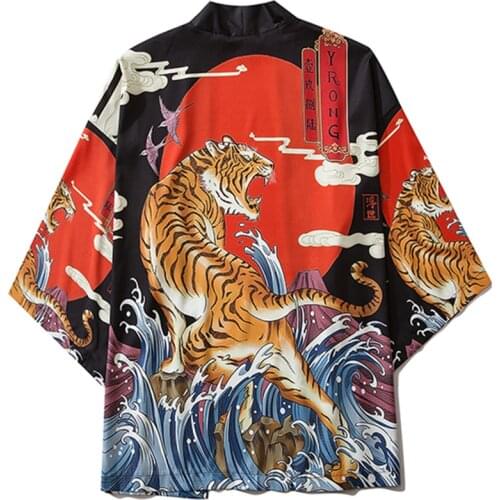 Improved Japanese Kimono Cardigan Summer Loose Chinese Style Tiger Shirt Yukata Haori Retro Mens Women Asian Costumes