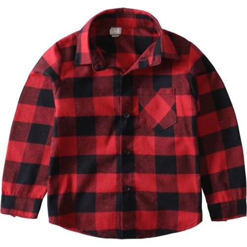 Spring Autumn Casual Kids Blouse Shirts Children Girls Boys Long Sleeved Classic Red Plaid Shirts Baby Girl Cotton Clothes