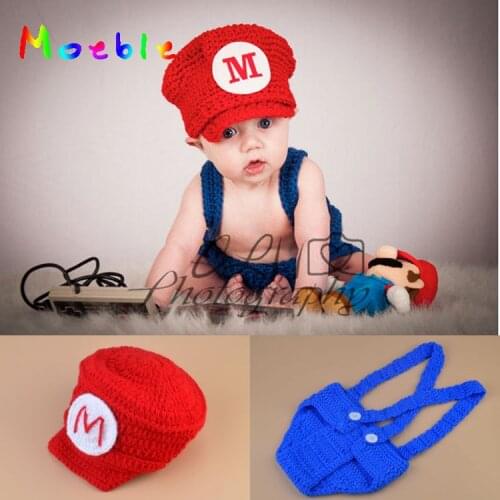 Moeble Crochet Super Mario Newborn Photo Props Knitted Super Mario Inspired Newborn Coming Home Outfits Crochet Christmas HAT