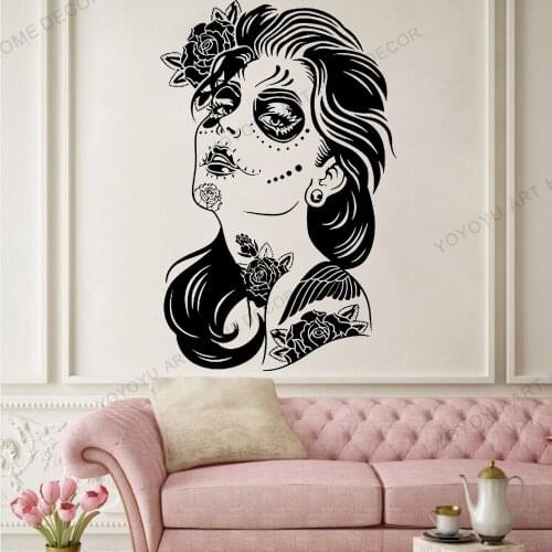 YOYOYU Day of the Dead Wall Decal Roses GIRL Vinyl Sticker interior design sugar skull Mural living room tattoo roses Q38