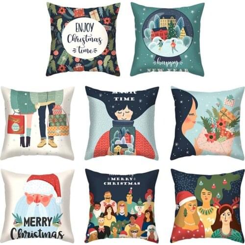 Fun Cartoon Illustration Print Pillowcase Christmas Lucky Girl Santa Home Pillow Case Decoration For Sofa Throw Pillow Cover