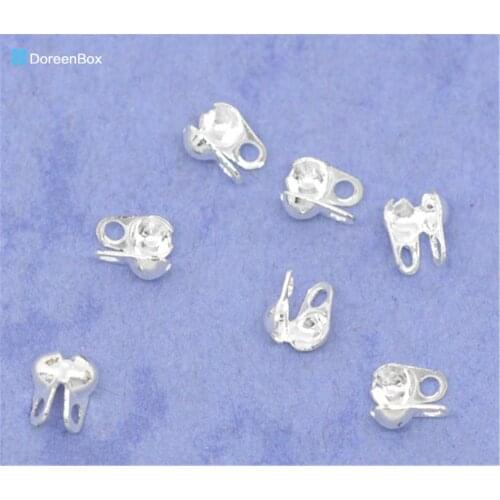Doreen Box Lovely 1000 Silver color Calottes End Crimps Beads Ball Chain Connector Clasp (Fit 1-1.5mm) (B09864)