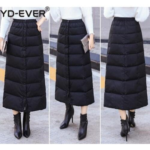 Women Warm Padded Skirt Black Quilted Long Skirt Button Up Ankle Length Fall Winter Thick Skirt Plus Size 3XL