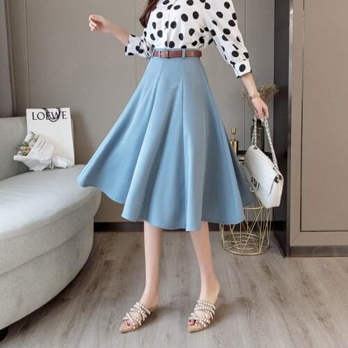 Womens Skirt High Waist Large Swing Umbrella Skirt Women 2019 Summer Slim Korean Temperament Wild Skirt Send Belt