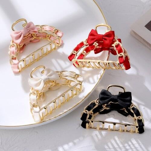 VKME Fashion Bow Gold Hair Claw Clips For Women Girl Metal Makeup Hair Claws Clamps Colorful Fabric Bow-knot Barrette Clip