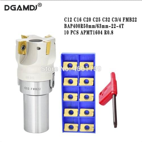 1set C12 C16 C20 C25 C32 C3/4 FMB22 milling tool holder + BAP400R50/63 22 4T milling cutter head+10pcs APMT1604 R0.8 inserts