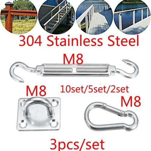 304 Stainless Steel Wire Rope Balustrade Hardware Canopy Kit Turnbuckles Shackles Pad Eye Hooks Bolts Shade Sails Accessory