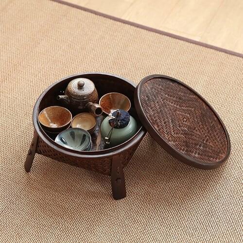 Bamboo woven tea ware storage box Lacquerware crafts tea tray