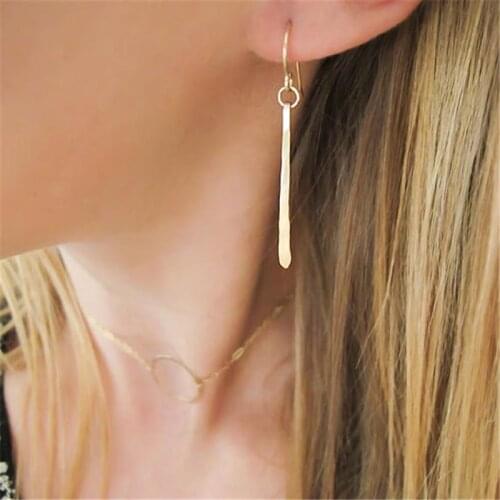 Handmade Long Bar Earrings 925 Silver/Gold Filled Hammered Jewelry Minimalist Brincos Vintage Oorbellen Earrings For Women