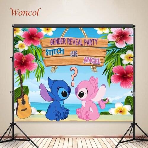 Woncol Stitch Or Angel Photography Backgrounds Gender Reveal Party Photo Backdrops Flowers Guitar Decorative Poster Photo Studio