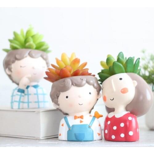 Succulent Plant Pot Cute Boy Mini Flower Pot Creative Design Planters Small Bonsai Nordic Home Garden Decoration Gift