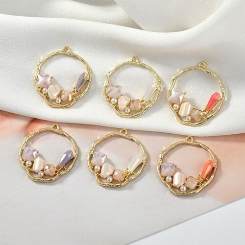Crystal pearl alloy hollow round pendant diy earrings jewelry material accessories