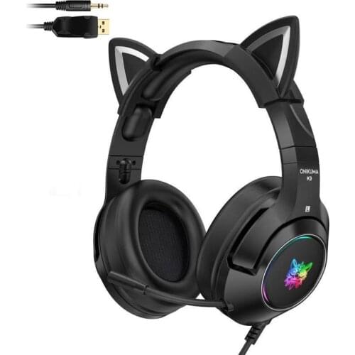 2021 New K9 Black Demon Version Cat Ear Gaming Headphones With Mic RGB Luminous Mobile Phone Computer Noise Reduction Headset