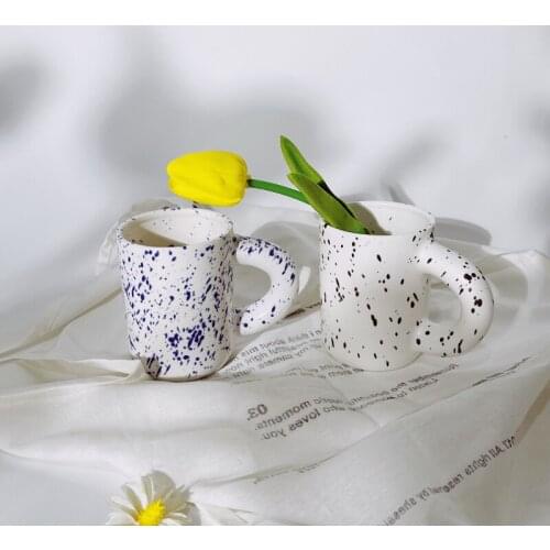 Nordic Black Ink Dots Ceramic Coffee Cup Drinkware Breakfast Milk Tea Mug Wedding Couple Gift Creative Personalized Cup