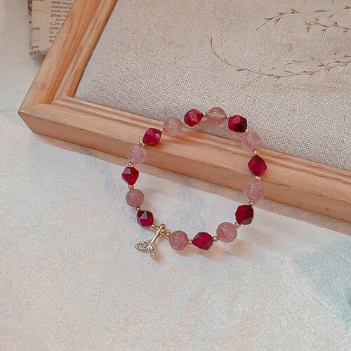 Strawberry Crystal Small Fresh Girl Fishtail Sweet Bracelet Personality Elastic Bracelet Korean Stone Bracelet
