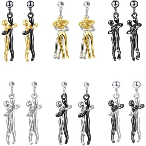 Fashion Couple Two-color Hug Black Earrings Brass Does Not Fade Punk Cool Earrings Gold Hug Earrings For Women Fashion Jewelry