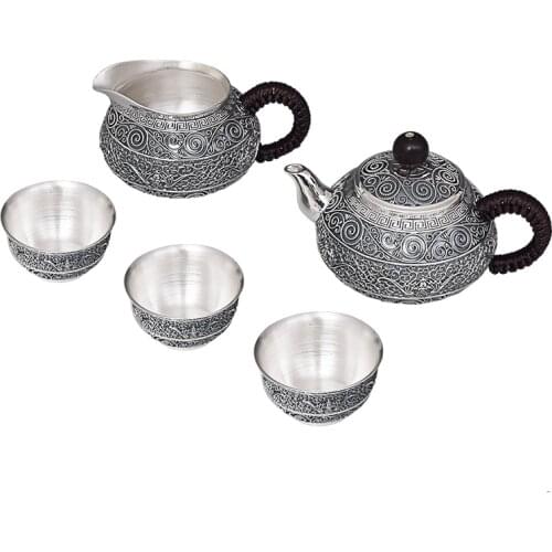 Pure Handmade Silver 999 Bat Flowers filament Tea way Suit Health Care Household Gifts