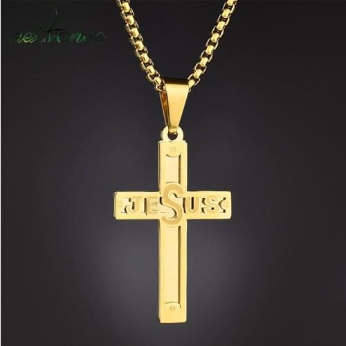 Nextvance 316L Stainless Steel Jesus Cross Pendant Necklaces Gold Catholic Crucifix Chain Necklace For Women Men Jewelry