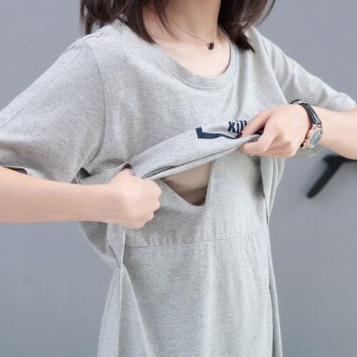 2021 New Arrival Spring and Summer Trendy Solid Short-sleeve Nursing Dress Short-sleeved D reastfeeding Dress Long Skirt