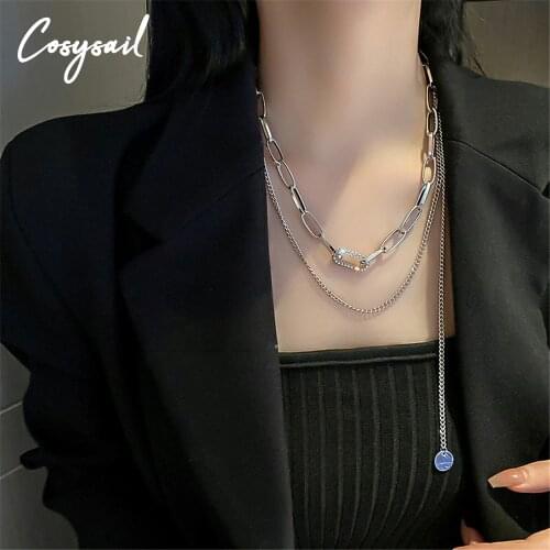 Cosysail Titanium Steel Necklace for Women Korean 2021 Trendy Chunky Chain Necklace Statement Jewelry Gift