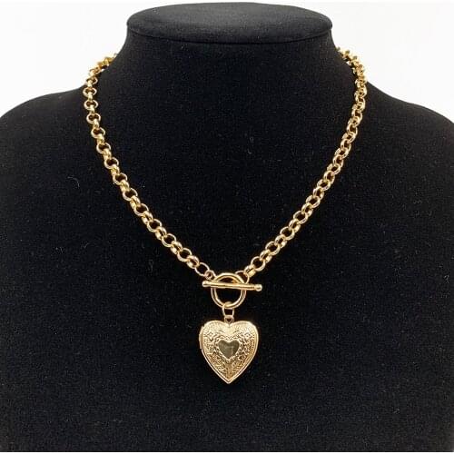 DIEZI 2019 Punk Gold Silver Plated Heart Pendant Necklace For Women Men Vintage Simple Geometric Statement Link Chain Necklace