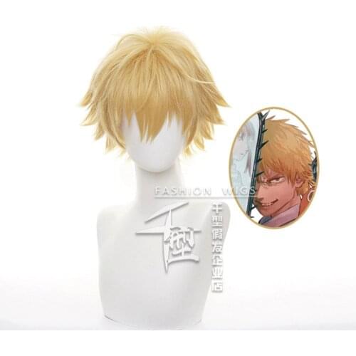 Anime Chainsaw Man Wig For Men Yellow Hair Anime Cosplay Halloween Patry Accessories Cos Wigs 2021 New Yellow Hair