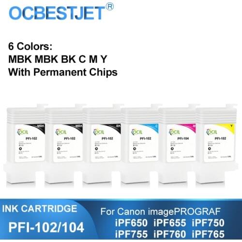 PFI-102 PFI-104 Refillable Ink Cartridge With ARC Chip PFI102 PFI104 For Canon iPF650 iPF655 iPF750 iPF755 iPF760 iPF765 Printer