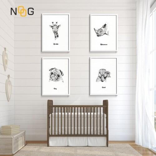NOOG Cartoon Animal Poster Kinderkamer Minimalist Art Canvas Dog Poster Painting Print Modern Home Kid Room Decor Wall Picture