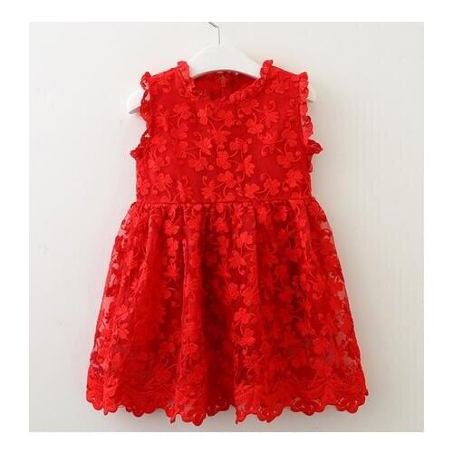 Baby Girls Dresses Sleeveless O-Neck and Rose Decoration Edge Dress Kids Dresses for Girls Lace Princess Dress Girls Clothes