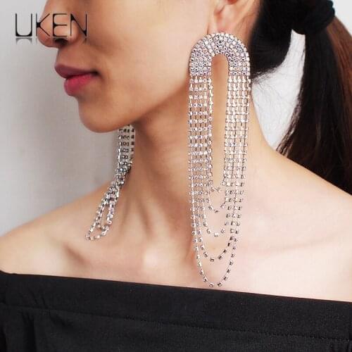 Luxury Shiny Rhinestone Earring For Women Fashion Statement Long Tassel Earrings Wedding Party Jewelry Wholesale UKEN