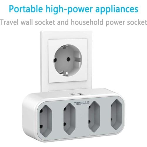 EU Power Strip Socket with 4 AC Outlets 2 USB Ports 4-in-1 Wall Socket For Home Office Overload Protection EU plug