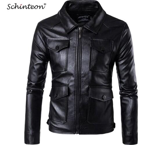 Men Soft PU Leather Jacket Mutil Pockets Black Plus Size Motorcycle Jacket Male Brand Clothing