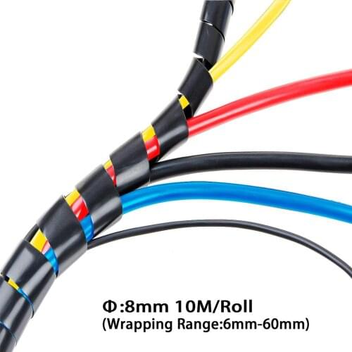 Dia 8MM-Length 10M Spiral Cable Wrap Spiral Wire Wrap Cord for Computer Electrical Wire Organizer Sleeve Hose RoHS Black white