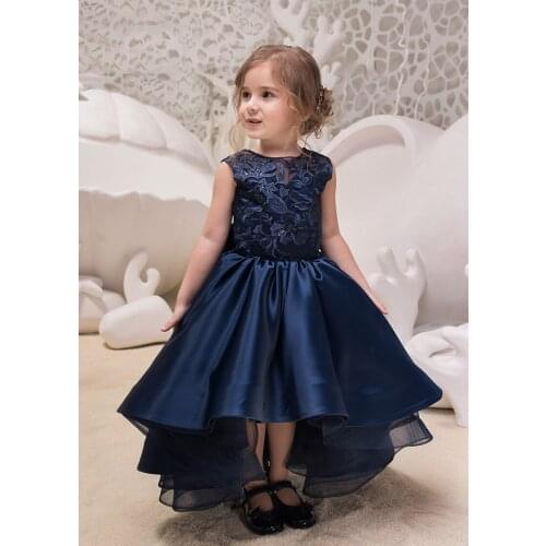 Navy Blue High Low Flower Girl Dress Little Girls Pageant Dress Girls Ball Gown
