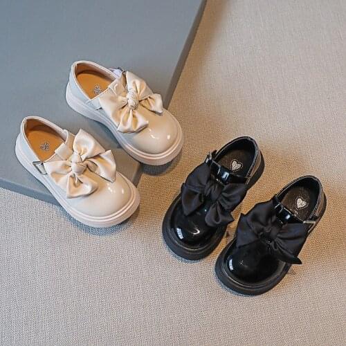 2021 Autumn New Girls Bow-knot Leather Shoes Fashion Princess Shoes British College Style Soft Bottom Sweet Hot PU for Party Hot