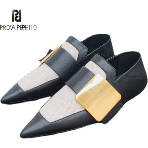 Sheepskin Stitching Autumn New Shoes British Style Fashion Pointed Shallow Mouth Flat Metal Buckle Two Wear Lazy Single Shoes