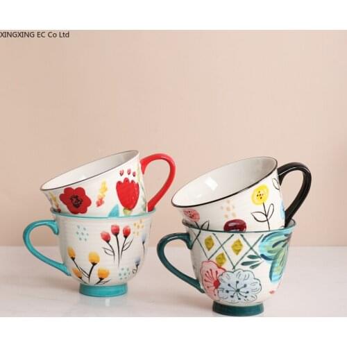 Creative Flower Hand-painted Ceramic Instant Noodle Bowl Soup Bowl Dinner Bowl Salad Bowl Dessert Bowl Household Porridge Bowl