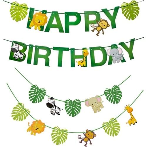 Jungle Party Animal Foil Balloons Zoo Animal Jungle Birthday Party Decoration Kids Birthday banner straw Cake Safari Party Deco