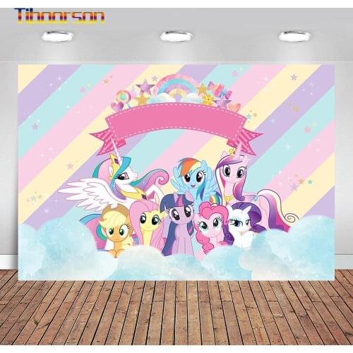 7x5ft Vinyl Photography Backdrop Pink Little Pony Newborn Birthday Party Photo Background Photo Booth Props