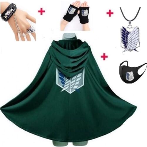 Japanese Hoodie Attack On Titan Cloak Gloves Shingek No Kyojin Scouting Legion Costume Anime Cosplay Green Cape