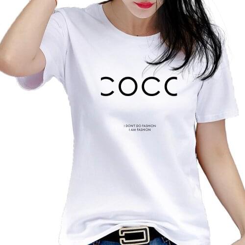 Women Clothing Tops Tees T-Shirts Peony Flower Coco Print Fashion Art Inspired Quotes Nordic Harajuku Streetwear Short Sleeve