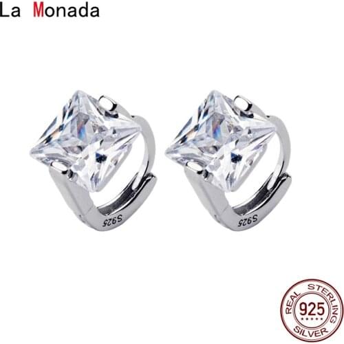 La Monada 925 Silver Woman Earring Square Ear Piercing 925 Silver Jewelry Small Hoop Earrings For Women Female Girls Minimalist